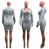 Fashion casual solid color hooded long sleeve dress side pocket straight skirt buttock sexy autumn dress