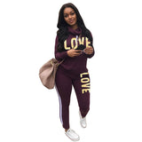 X01931C Plus Size 2 Piece Set Women Outfit LOVE Letter Print High Neck Hoodies Sweatshirt Pants Tracksuit Streetwear Casual Suit