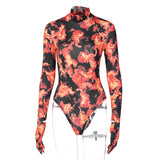 X00720M Phoenix long sleeve slimming body bottom onesie Printed jumpsuit 2021 New autumn/winter fingercover long-sleeved blouse