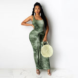 Hot selling fashion tie-dye sleeveless halter dress 2021 summer MIDI dress slimming belt