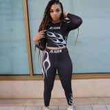 X01499C Phoenix Flame Letter Print Stretchy Two Piece Sets Women Fall Crop Tops Leggings Matching Tracksuits Workout Sport