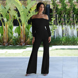 Mesh Patchwork Jumpsuits Women Sexy Off Shoulder Slash Neck Long Sleeve Jumpsuit Elegant Slim Wide Leg Pants