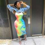 Tie dye slip backless sexy summer dresses women fashion high waist slim party elegant bodycon midi dress