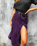 2019 Hot Sale Fashion Sexy Slit Leopard Print Midi High Waist Skirt for Women