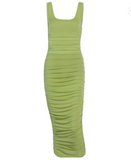 New Hot-sale Green Summer sleeveless Dress Women Solid Elegant Ruched Maxi Dress Sexy Party Long Dress