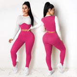 X00764M Phoenix sports and leisure two-piece set Long sleeve knitted tight temperament commuter color trouser suit