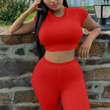 Sexy 2 Piece Sets Crop Tops And Biker Shorts Bodycon Matching Set Fitness Summer Women Clothing