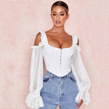 X00153S 2021 hot sell gauze see-through ruffled edge long sleeve argyle shirt spliced women