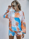 X00554M long sleeve fashion two piece tie-dye printed ladies home suit long-sleeved blouse and shorts two-piece set