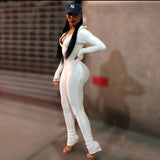 Phoenix Ribbed Stacked Zipper Casual Fitness Sporty Womens Jumpsuits Workout Long Sleeve Skinny Solid Bodycon Romper