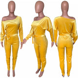 Phoenix romper women Velour stretch shoulder bat sleeve contains belt jumpsuit for European and American women's wear