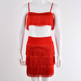 Women sexy club tassel short crop top and skirt summer 2 piece set female womens two pieces Mini skirts