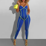 2020 summer womenswear hot style color strap stitching sexy low-cut halter sports jumpsuit