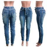 X00676M Phoenix Autumn 2021 new women's casual Plus-size jeans High-waisted woollen slim pencil trousers