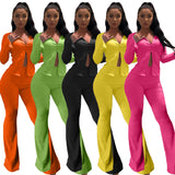 X00453L Phoenix New arrival sport women two-piece set+Two-piece flared trousers with slit sleeves