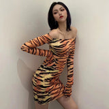 2020 new arrivals Female dress a word shoulder tiger pattern fashion dress woman