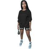 Ladies Letter Print Sports Gym Wear Clothing Long Sleeve Shorts Two-Piece Set Tracksuit Women Outfit