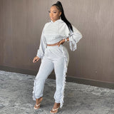 2021 hot style Tassel crop bat sleeve hoodie suit casual fashion women's 2 pieces set plus size in stock