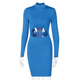 Phoenix Sexy hollow out dress 2020 autumn winter new style long-sleeved slim round neck skirt