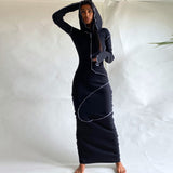 2020 autumn/winter new style hooded long-sleeved T-shirt dress casual sexy slim dress in stock