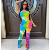 2020 Colorful printed trouser hem pleated suspenders jumpsuit