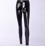 X00677L Stylish hot sale women pants + High-waisted PU leather glossy chain leather pants