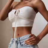 X00181C Cut-Out Sexy Backless Tip Up Halter Crop Tops for Women Fashion Sleeveless Strapless Tank Top Slim Short Vest