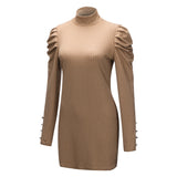 buttock sexy autumn dress Temperament-slim knit hip-hugging skirt with round neck and long sleeves