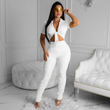 X00042L 2021 Hot Sale Navel Exposed & Chest Wrap Sets Pure Color Two Piece Top and Pants Set Sexy Low-Cut Fashion Club Outfits