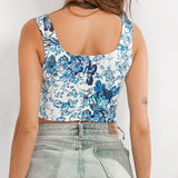 X00051S 2021 sexy ethnic style with the national wind blue and white slim crop tank top women