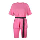 Summer 2020 Women Set O Neck Loose Short Sleeve Top Shirt And Biker Shorts Two Piece Ladies Tracksuit Sets Sportswear