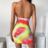 2020 new sexy slim-fit skirt with hip wrap tie-dye halter drawstring bodycon dress