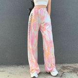 X00549M Autumn 2021 new letter-print loose-fitting feet elasticities high waist tie-dyed underwear pants