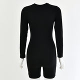 Sporty Active Wear Casual Women Rompers Long Sleeve Fashion Bodycon Zipper Playsuits Skinny Workout Biker Playtsuit