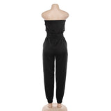 Black Elegant Office Lady Solid Off Shoulder Jumpsuit Autumn Workwear Going Out Women Jumpsuits