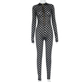 Phoenix Autumn winter new women's jumpsuit clean color hole zipper long sleeve body tie foot long trousers jumpsuit