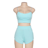 Sexy Short Two Piece Set Crop Tops And Shorts Bodycon Matching Sets Summer Clothes For Women Tracksuit