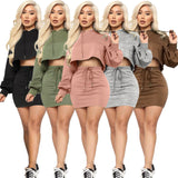 X00275L 2021 new arrival women two-piece set+Sexy hoodie with solid color skirt suit