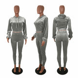 X00447L Phoenix Hot style women sexy two-piece sets+Long - sleeved hoodie solid color fleece two-piece set