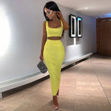 X00242M Wholesale 2021 Summer Women's 2 pieces set 7 colors sexy Tank top crop short top suit slim solid color skirt