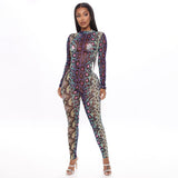 Phoenix Hot style women jumpsuits+Serpentine print long sleeve onesie+Hip print sexy jumpsuit