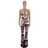 Hot style sexy jumpsuit Stylish print sexy slim neck tie jumpsuit sexy ladies boycon