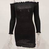 Fashion sexy dress 2020 autumn new Hot style agaric long sleeve T-shirt sexy one-shoulder woollen dress