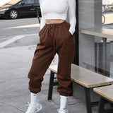 X02017C Autumn Women Sweatpant Cotton Solid High Waist Trousers Cargo Pant Pockets Casual Streetwear Thicken Winter Capris