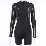 Fashion sport new arrival women jumpsuits+Zipper line long sleeve and short pant jumpsuits