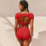 X30052S hot style 2021 summer new women's wear square collar short-sleeved back sexy sports suit women