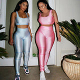 X01217C tracksuit women patchwork fitness sleeveless low-neck crop top leggings 2 piece set solid sportswear streetwear outfit