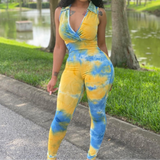 2020 hot sale autumn print women's jumpsuits+Sexy deep V - neck sleeveless pantsuit