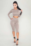 Women Two Piece Set Casual Tracksuits Long Crop Top And Biker Shorts Sets Sports Active Wear