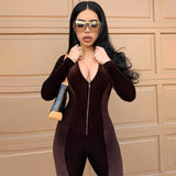 2020 Autumn women's Popular jumpsuit fashion street photo slim long sleeve zipper integrated pants